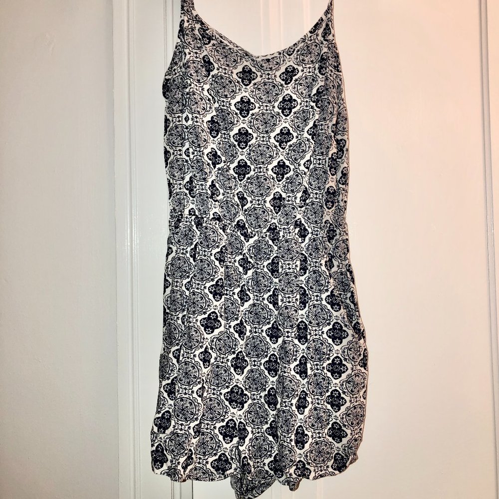 Blue and White Short Romper